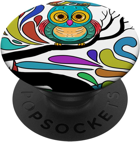 Colorful Owl Animal Nocturnal Bird Lover Gift, PopSockets Swappable PopGrip
