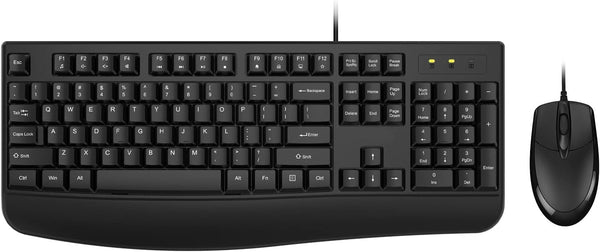 Wired Keyboard and Mouse Combo, EDJO Full-Sized Ergonomic Computer Keyboard with Palm Rest and Optical Mouse