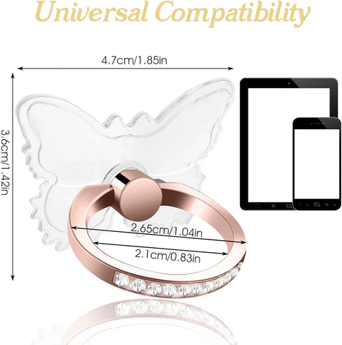DOPENSPI 4PCS 360Rotation Transparent Phone Ring Holder, Adjustable Butterfly Cell Phone Ring Cellphone Kickstand Grips