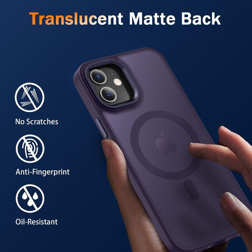 Magnetic Translucent Case for iPhone 12/iPhone 12 Pro, Slim Anti-Fingerprints Shockproof Cover with Screen Protector