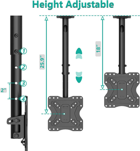 WALI Adjustable TV Ceiling Mount Bracket for 23 to 43 Inch LED, LCD, OLED Displays, up to 110 Lbs
