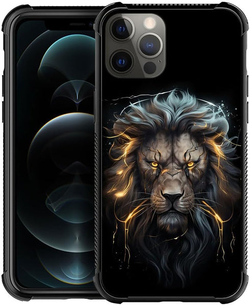 DJSOK Black and Gold Lion Case for iPhone 13 Pro - Rugged Dual Layer Shockproof Cover for Men, Boys, and Girls.