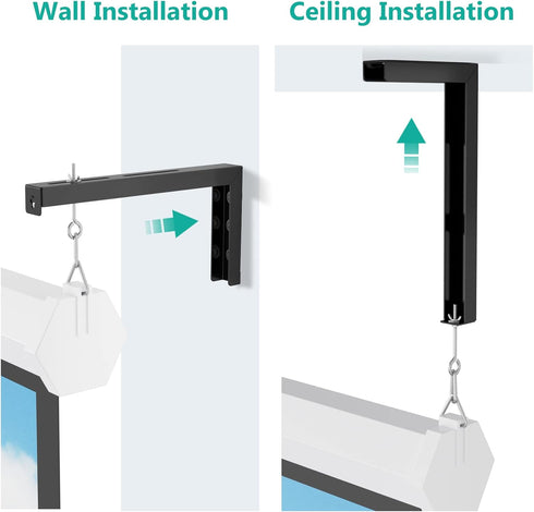 12 inch 80 lbs (PSM001XL-B), WALI Universal Projector Screen Ceiling Mount, Wall Hanging Mount L-Brackets, Adjustable