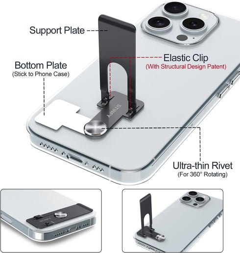 Stinfy 1-Pack) Phone Slim Stand Thin Kickstand, Ultra Thin Vertical Horizontal Universal Steel Metal Stable Mount