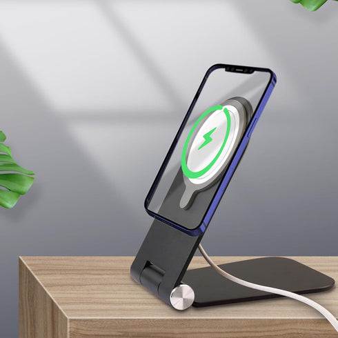 Foldable Phone Stand for MagSafe Charger, Adjustable Angle Aluminum Desk Holder Compatible with MagSafe for iPhone 15