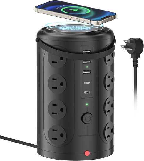 Surge Protector Power Strip, Desk Charging Station with 15W Magnetic Wireless Charger, 16 AC Outlets & 5 USB Ports