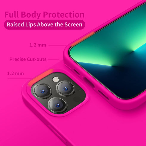 Cordking Silicone Ultra Slim Shockproof Case for iPhone 13 Pro Max, Soft Anti-Scratch Microfiber Lining, Hot Pink