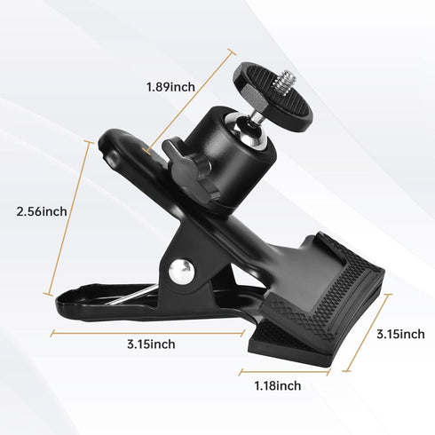 UTEBIT 360 Heavy Duty Tripod Camera Mount Clip with Swivel Mini Ballhead, Black Spring Clamp for DSLR Video Photoshoot
