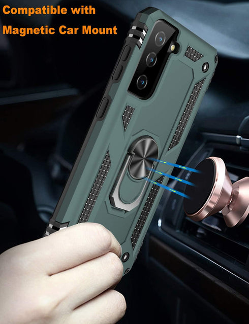 IKAZZ Military Grade Shockproof Heavy Duty Case for Galaxy S21 Plus, Pass 16ft Drop Test with Magnetic Kickstand Car