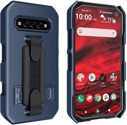 Kyocera DuraForce PRO 3 (E7200) Case and Holster Combo, Navy Blue, with Kickstand, Handstrap, and Screen Protector.