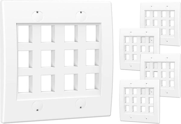 Cable Matters UL Listed 5-Pack 12 Port Keystone Wall Plate, Cat6, Cat5e Ethernet Wall Plate, White