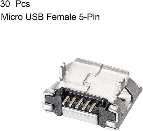 uxcell 30 PCS Micro USB Female Socket Connector Jack Port, 5-Pin DIP 180 Degree Replacement Adapter