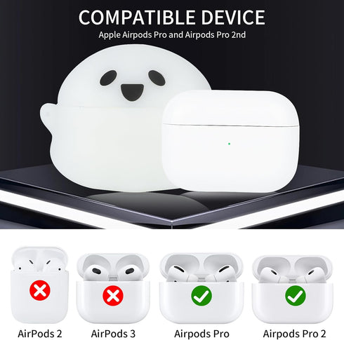 Compatible with Apple AirPods Pro 2nd/1st Generation Charging Case Cover with Cleaner Kit, Luminous 3D Halloween Ghost Funny Anime Soft Silicone Protective Case for Airpod Pro and Pro 2