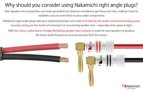 Nakamichi Excel Series 24k Gold Plated Right Angle Banana Plug 12-18 AWG 4mm for Speakers, 8 Pcs (4-Pairs)