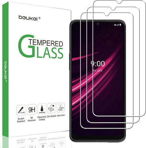 Beukei Tempered Glass Screen Protector (3 Pack) for T-Mobile REVVL V+ 5G, 6.82" Case Friendly, 9H Hardness, Touch