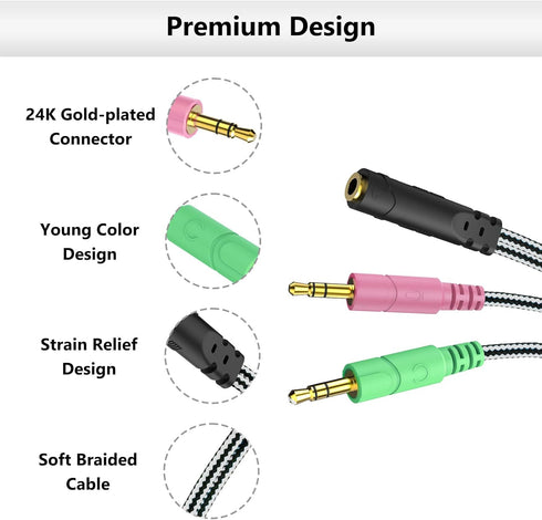 MillSO Headphone Splitter for Computer, 3.5mm TRRS Female to Dual TRS Male Y Adapter for Gaming Headset