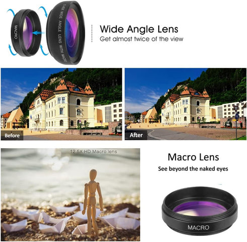 Mcoplus 2 in 1 Clip-on Lens Kit, 37mm 0.45X Super Wide Angle & Macro Lens for iPhone and Android