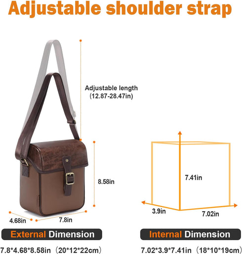 Cwatcun Camera Sling Bag PU Leather for PhotographersSmall Camera Bag Water-resistant Shockproof Case with Removable