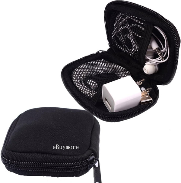 Black Universal Neoprene Zipper Headphone Dock Charger Cable Organizer Case for Various USB, Mp3, Charge