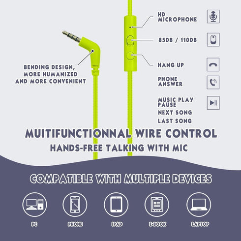 Kids Headphones, Volume Limited 85/96dB Wired Over-Ear/On-Ear Foldable Headset with Mic for School, PC, Tablet (Deep