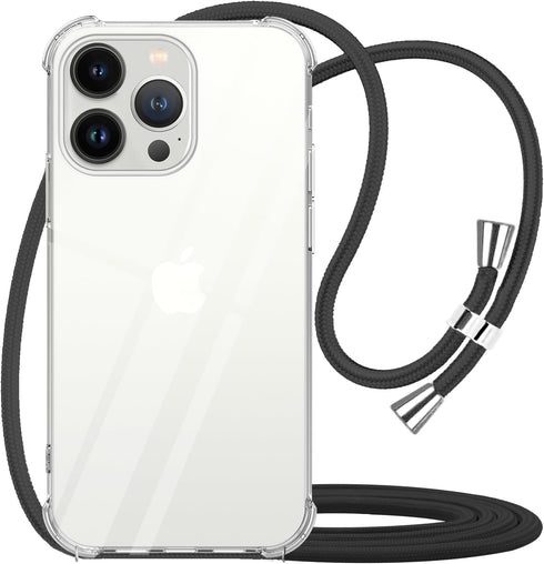 YESPURE for iPhone 13 Pro Max Clear Case with Adjustable Shoulder Neck Lanyard, Soft Slim Bumper Protective Cover