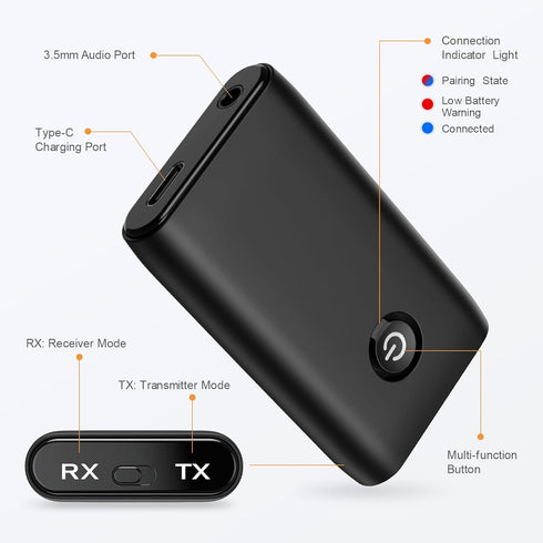Upgraded Aux Bluetooth 5.0 Adapter for Car, 2 in 1 Bluetooth Transmitter Receiver for Hands-Free Calls