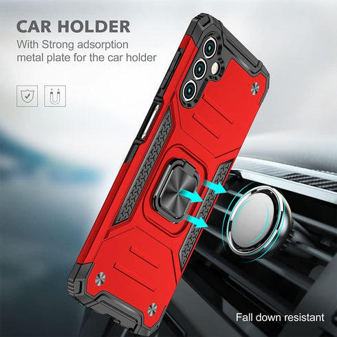 Galaxy A13 5G Case with Screen Protector, 360° Military Grade Rotatable Kickstand Protective Case (Red)