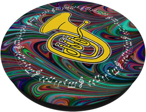 PopSockets PopGrip: Euphonium Player Band Gift Dark Swirl Music Notes in Circle for Phones & Tablets