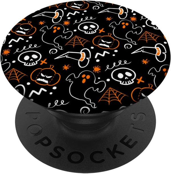 Ghost Skeleton Pumpkin Witch Hat - Cute Halloween Pattern PopSockets Adhesive PopGrip