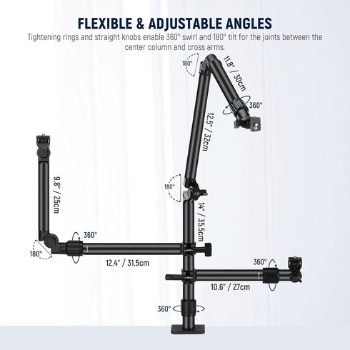 NEEWER ST008 Overhead Camera Desk Mount Rig Stand with 2 Boom Arms for Photography Devices, Live Streaming, Home Office