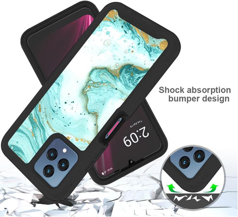 TJS Compatible for T-Mobile Revvl 6X 5G Case, with Built-in Screen Protector, TPU Matte Marble Soft Skin Case (Green)