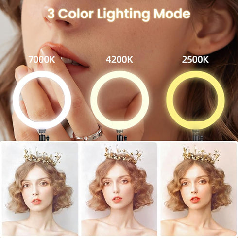 HomeBeyond 10" Dimmable Selfie Ring Light with Tripod & Phone Holder LED Circle Light for Live Streaming, Makeup