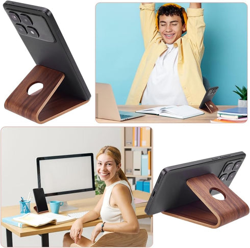 HOBBIESAY 2.95 Inch Walnut Wood Cell Phone Holder Smartphone Stand Desk Phone Mount Cellphone Cradle Handcrafted Wooden