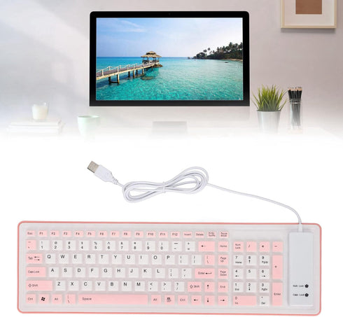 Heayzoki 103 Keys Foldable Silicone Keyboard, USB Wired Rollup Keyboard, Soft Rubber for PC Notebook Laptop Desktop