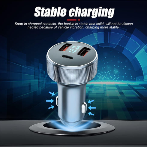 72W Fast Car Charger Adapter, Dual USB Type C with LED Display, QC 3.0 PD Cigarette Lighter Adapter
