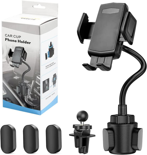 VARGTR 2-in-1 Cup Holder Phone Mount, Universal Adjustable Gooseneck, 360 Rotation, One-Button Release, Fits 4"-7"
