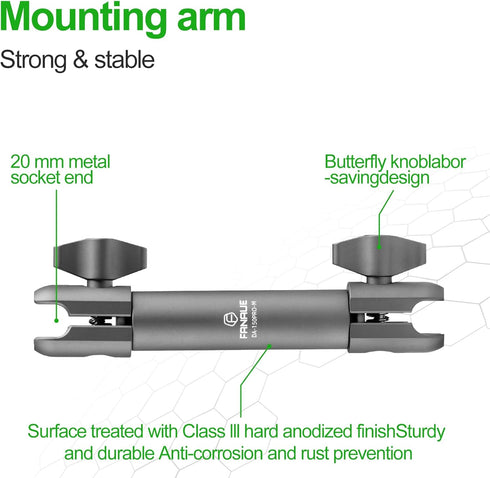 FANAUE 15cm Double Socket Arm Compatible Mount, Aluminum Construction, Fits 20mm Ball and Dash Mount (DA-150PRO-M)