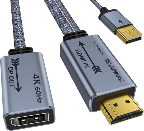 HDMI to Displayport Adapter 4K@60Hz, HDMI Male to DisplayPort Female Monitor Cable, USB Power Cable