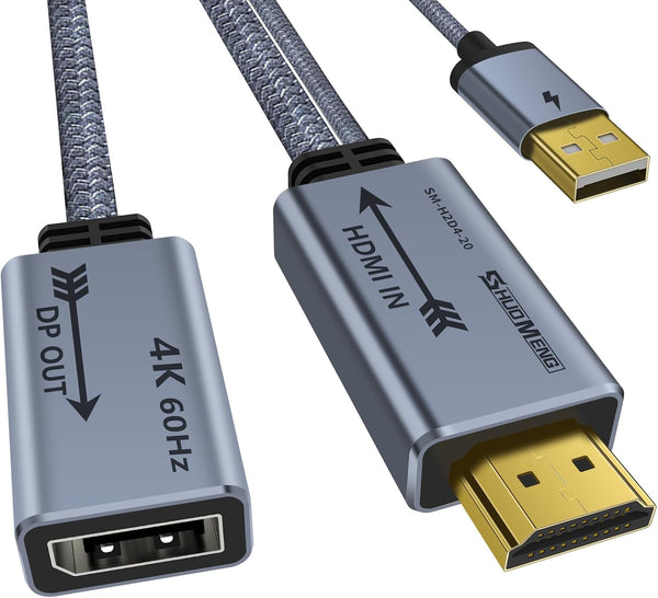 HDMI to Displayport Adapter 4K@60Hz, HDMI Male to DisplayPort Female Monitor Cable, USB Power Cable