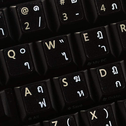 4Keyboard Thai Keyboard Sticker with White Lettering Transparent Background for Desktop, Laptop and