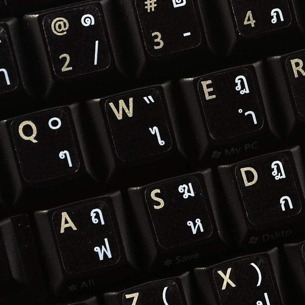 4Keyboard Thai Keyboard Sticker with White Lettering Transparent Background for Desktop, Laptop and