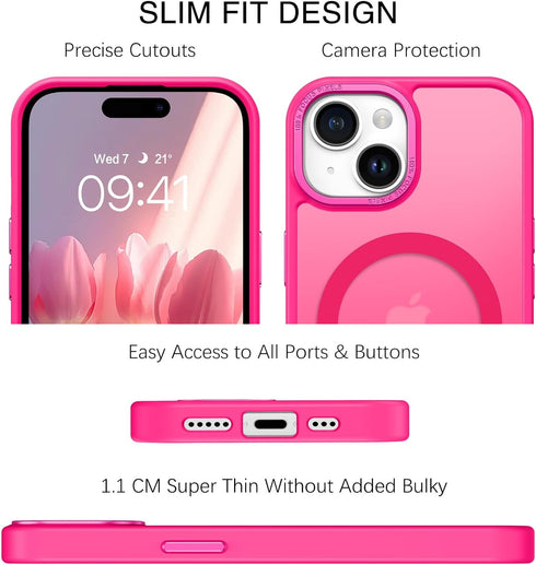 BENTOBEN Hot Pink Case for iPhone 15, Translucent Matte Magnetic Cover Compatible with MagSafe