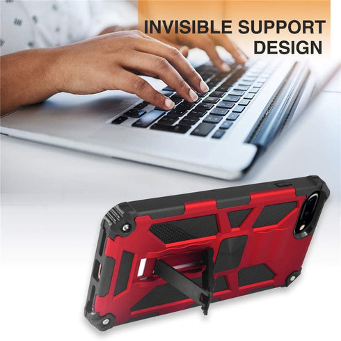 Asuwish iPhone 6/6s/7/8 Plus Case with Tempered Glass Protector & Kickstand - Red for Men & Women.