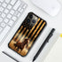 DJSOK Classic Wood Grain American Flag Horse Case for iPhone 14 Plus - Rugged Dual Layer Shockproof Cover for Men &