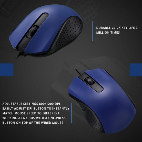 Hoteam 12 Pcs Blue Wired Computer Mouse Bulk Cord USB Computer Mice Ergonomic Wired Mouse for Pcs, Computers, Laptops