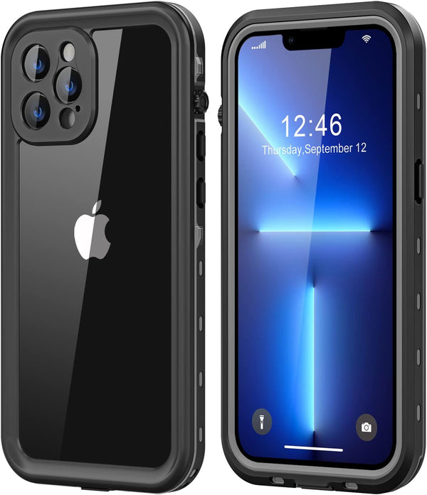 Waterproof Case for iPhone 13 Pro with Built-in Screen Protector, Shockproof Dustproof Full Body IP68 (Black/Clear)