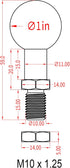 BRCOVAN 2 Pack, 1'' Ball Adapter with M10 x 1.25 x 15 Threaded Post for RAM Mounts B Size 1 Inch Ball