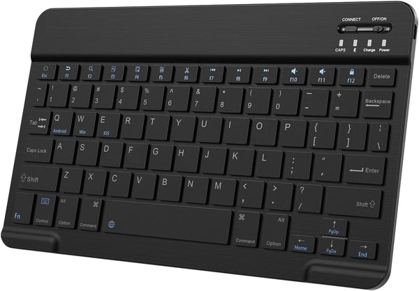 Ultra-Slim Small Bluetooth Keyboard, Portable Rechargeable Wireless Keyboard for Android Tablet, iPhone, Windows, Black
