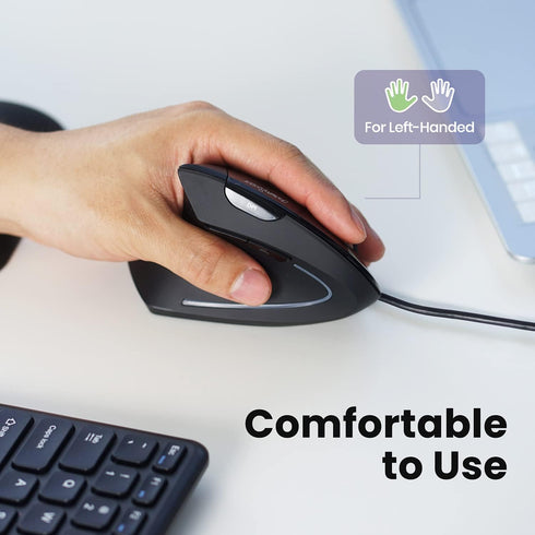 Perixx Perimice-513L Wired Vertical Ergonomic Mouse - 2 DPI, 6 Button Optical Ergo Mouse, Left Handed, Black