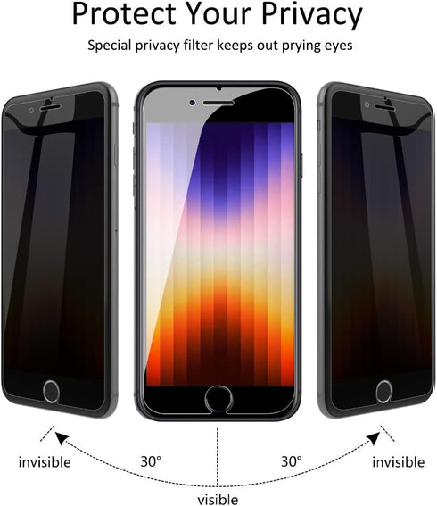 Fotbor Privacy Screen Protector for iPhone SE 2020/2022, 2-Pack Tempered Glass Anti Spy, 4.7-Inch